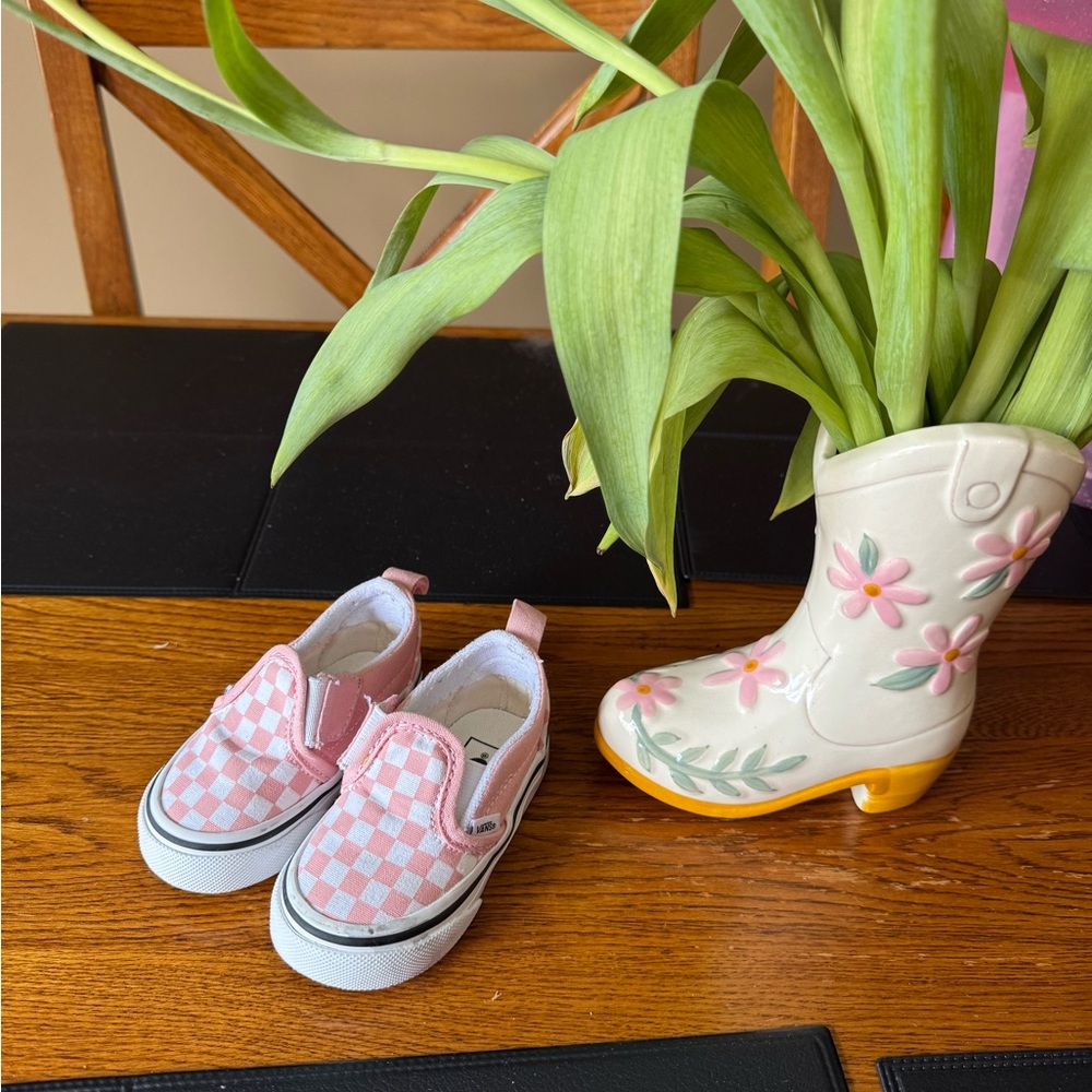 Vans Kids Pink Checkered Slip-On Shoes